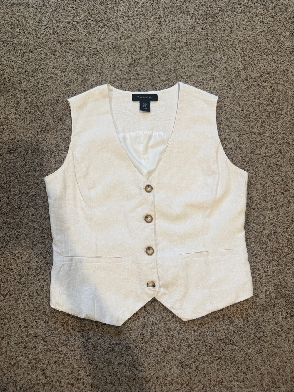 Tahari white cropped linen vest